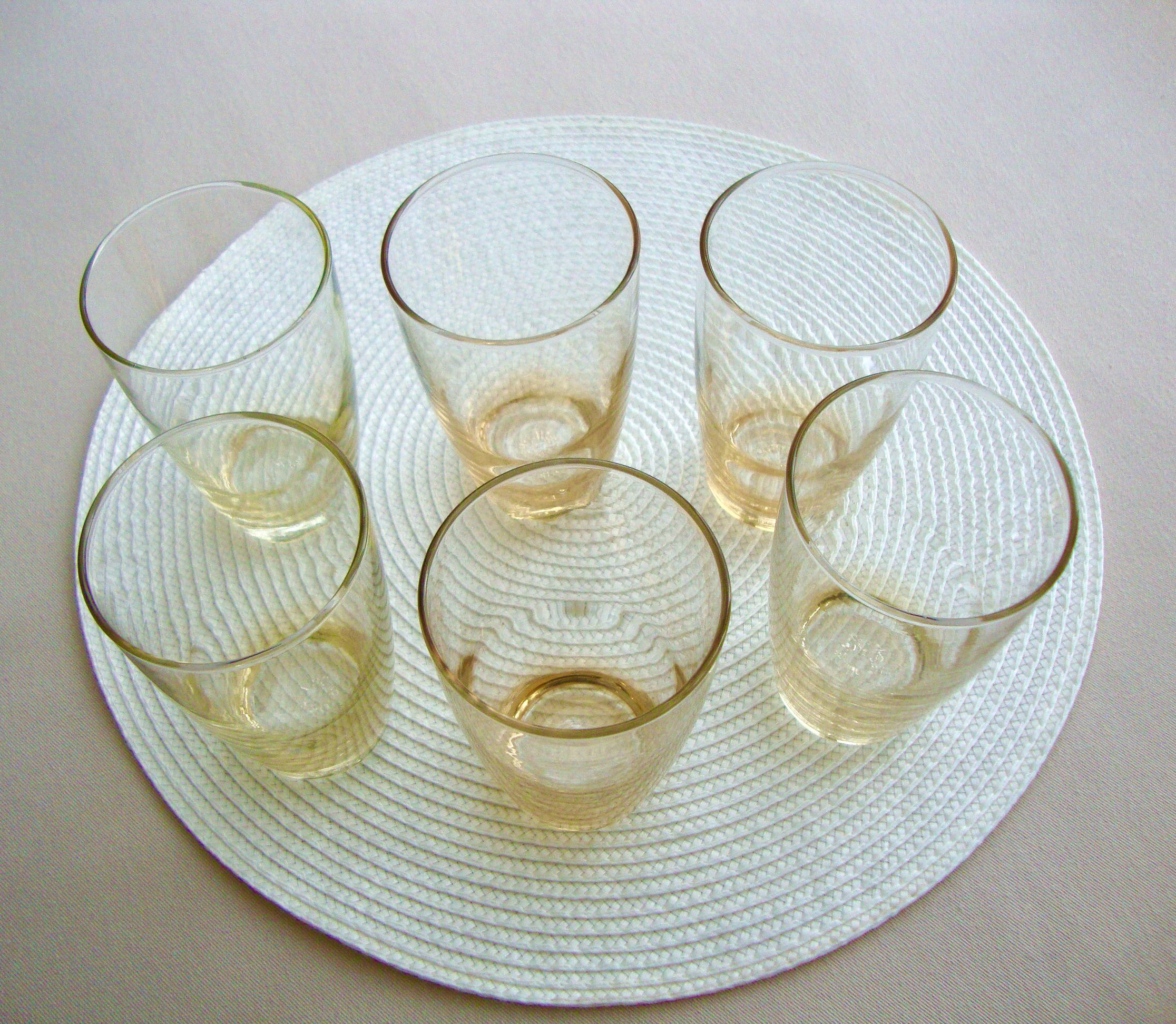Set de 6 verres à eau jaunes vintage
