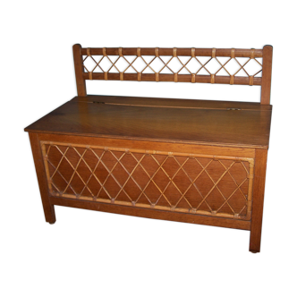 Trunk 60 years in wood and rattan bench