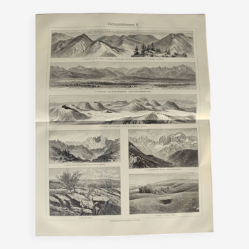 Gravure ancienne - Montagne et formation géologique - Planche originale de 1909
