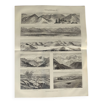 Gravure ancienne - Montagne et formation géologique - Planche originale de 1909