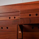 Six Drawer Walnut Sideboard with Circular Handles, 1980s