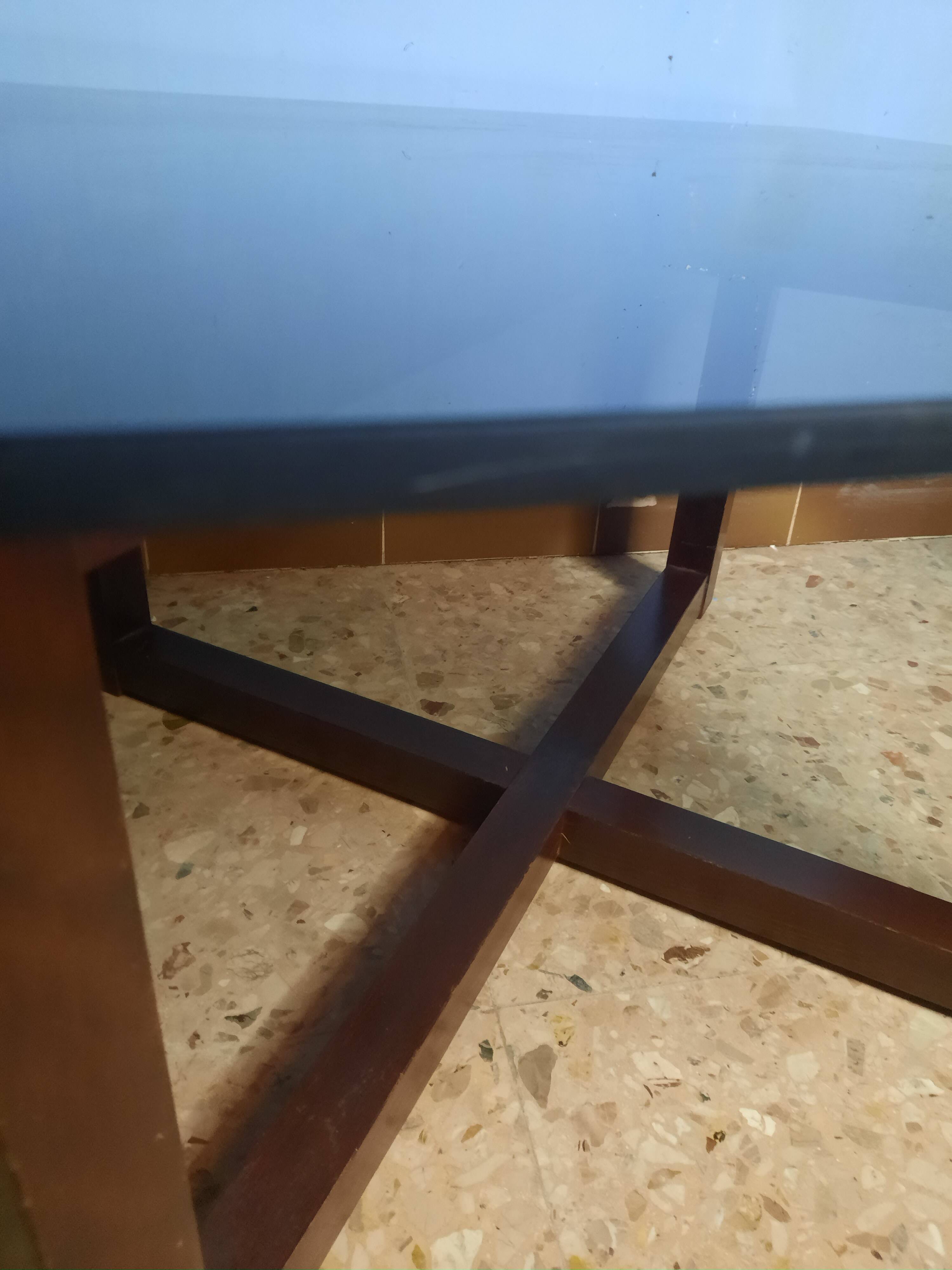 Table basse bois et verre fumé