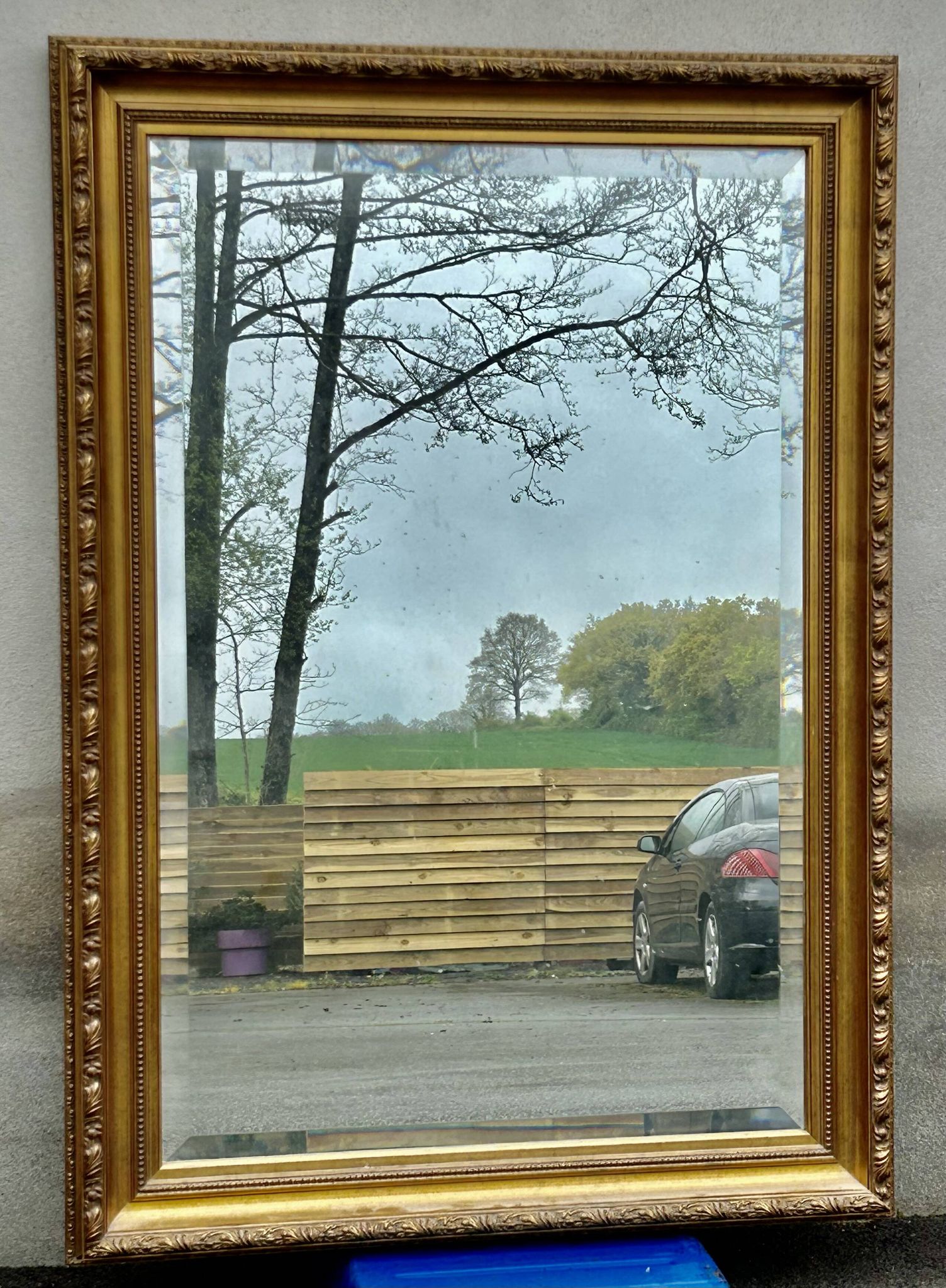 Large bevelled mirror, wood and gilded stucco, Louis XVI style - 140 x 100 cm