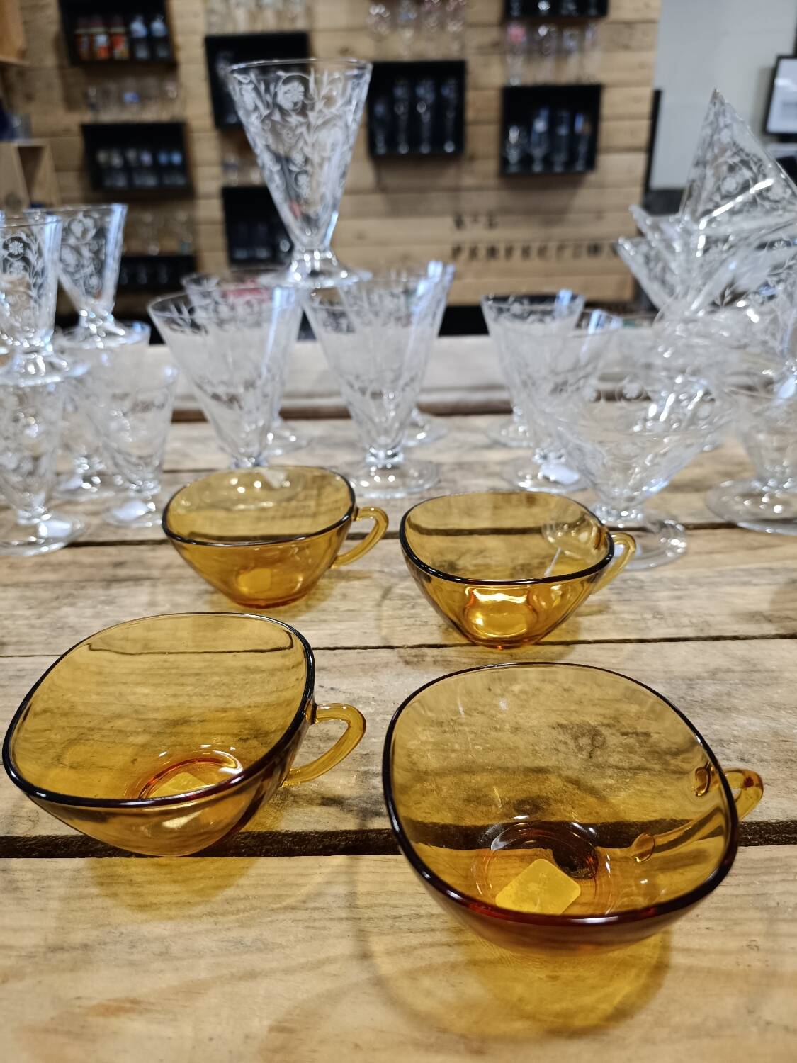 Lot of 4 vintage amber cups