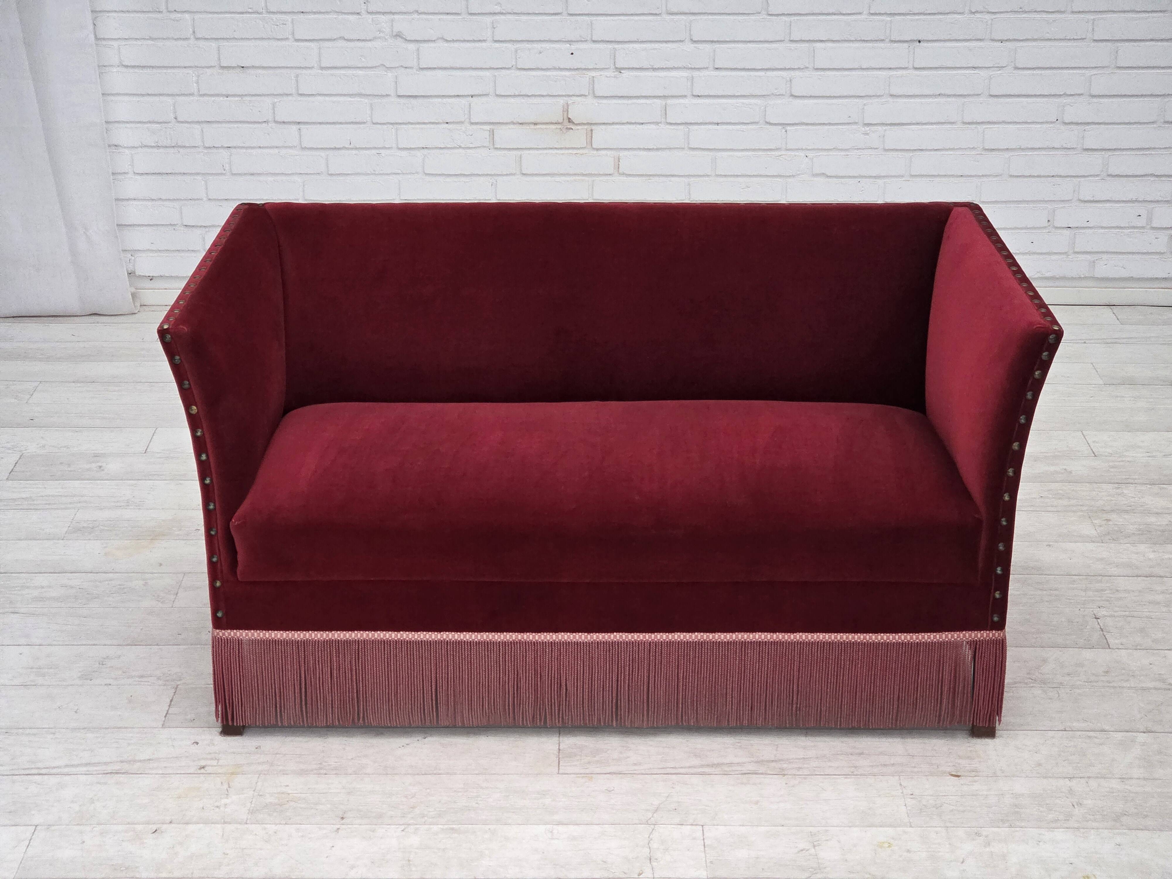 1970s, Danish 2-seater sofa, cherry-red furniture velour.