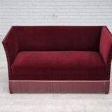 1970s, Danish 2-seater sofa, cherry-red furniture velour.