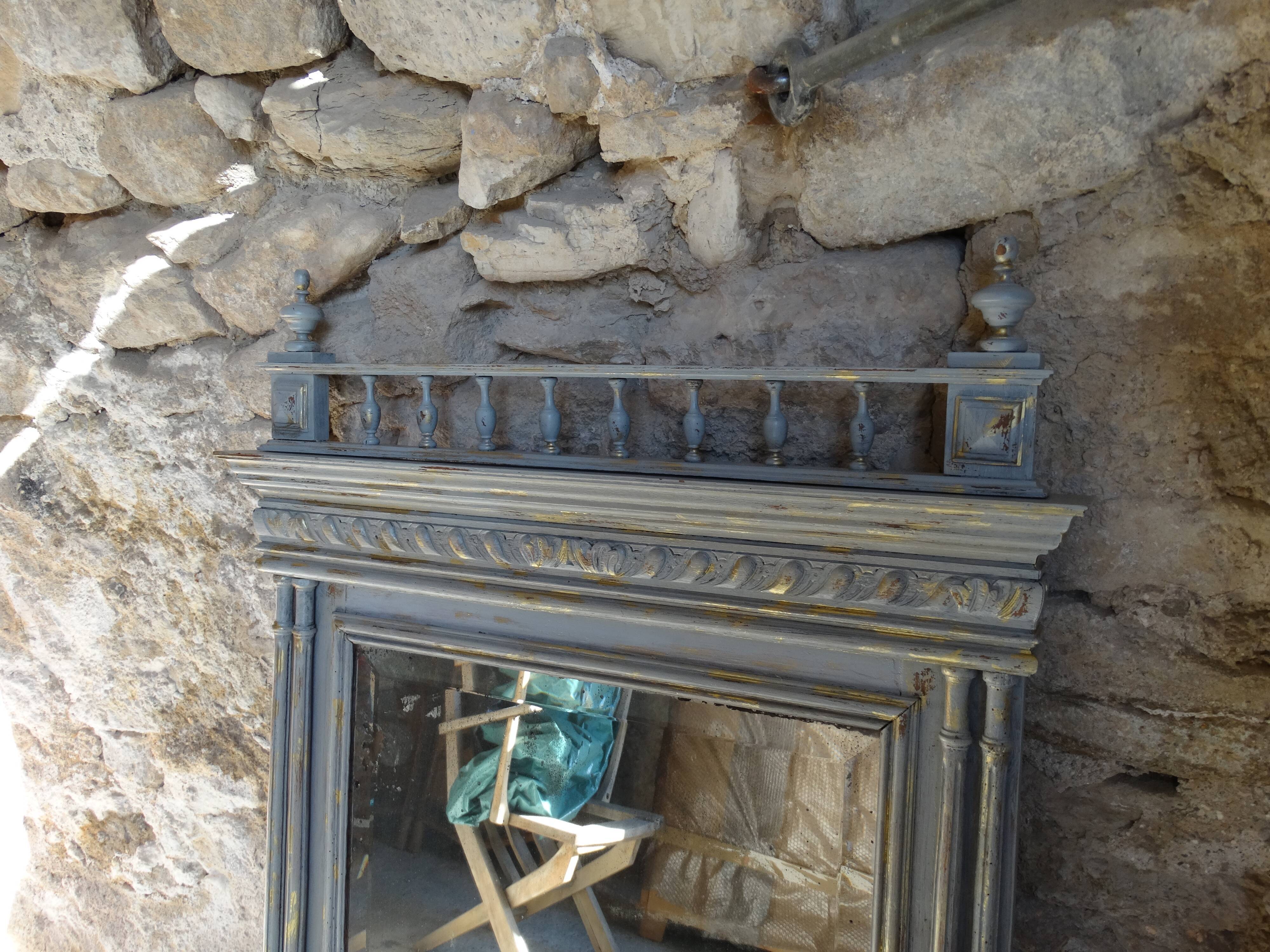 Large mirror style Henry II- shabby makeover chic- light gray and gold 86X129cm