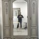 Wardrobe 3 doors, 3 drawers Louis XVI style patinated