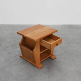 Mid-Century Blonde Oak Side Table, France 1980s