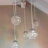 Suspension cascade with five globes and chrome metal / vintag years 60-70