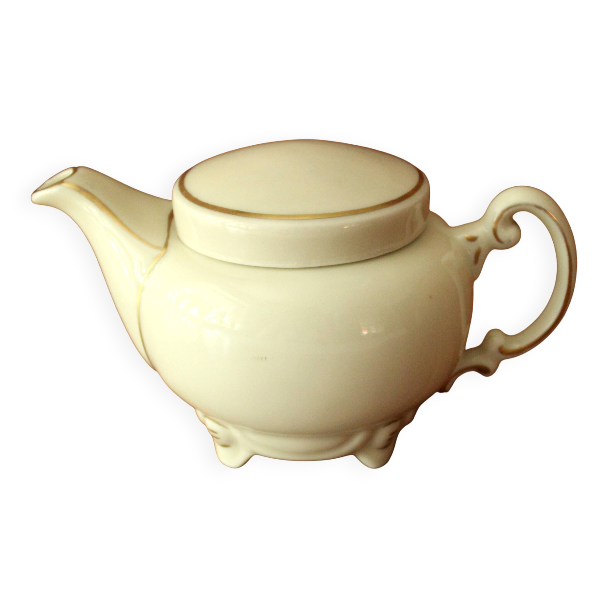 Small 1 portion porcelain teapot by Gerold/Bavaria - ivory white and gold