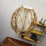 Vintage rattan and opaline pendant light