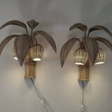 Pair of "coconut/palm" wall lights in rattan