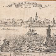 Serigraphy on canvas of Barcelona vintage reproduction of an engraving of the eighteenth century
