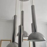Vintage pendant lamp, chromed and brushed metal, France 1970