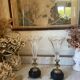 Paire de vases cornets cristal, onyx et bronze