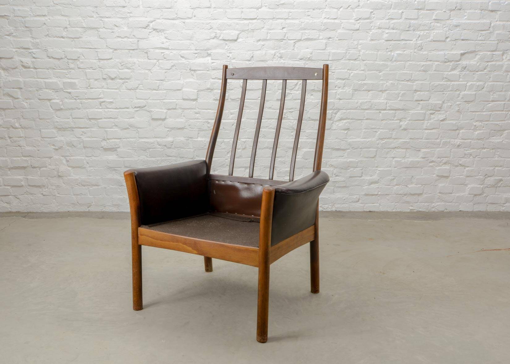 G-Möbel Chocolate Brown Leather Scandinavian Lounge Chair, Sweden, 1960s.