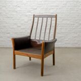G-Möbel Chocolate Brown Leather Scandinavian Lounge Chair, Sweden, 1960s.