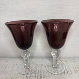 Set of 2 Large Glasses H 20.5 cm - Biot Style - Blown Glass
