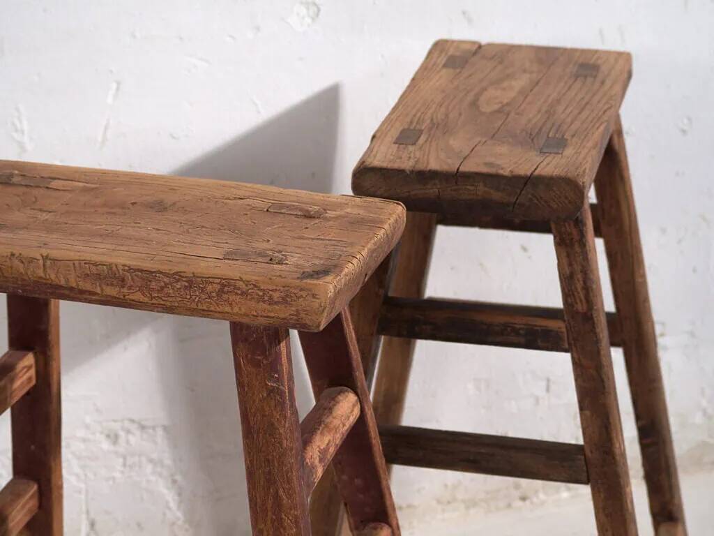 Antique Eastern stools (circa 1900). Set of 2 pieces
