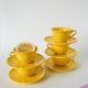 Set of 5 Badonviller lemon yellow cups and saucers, 1960