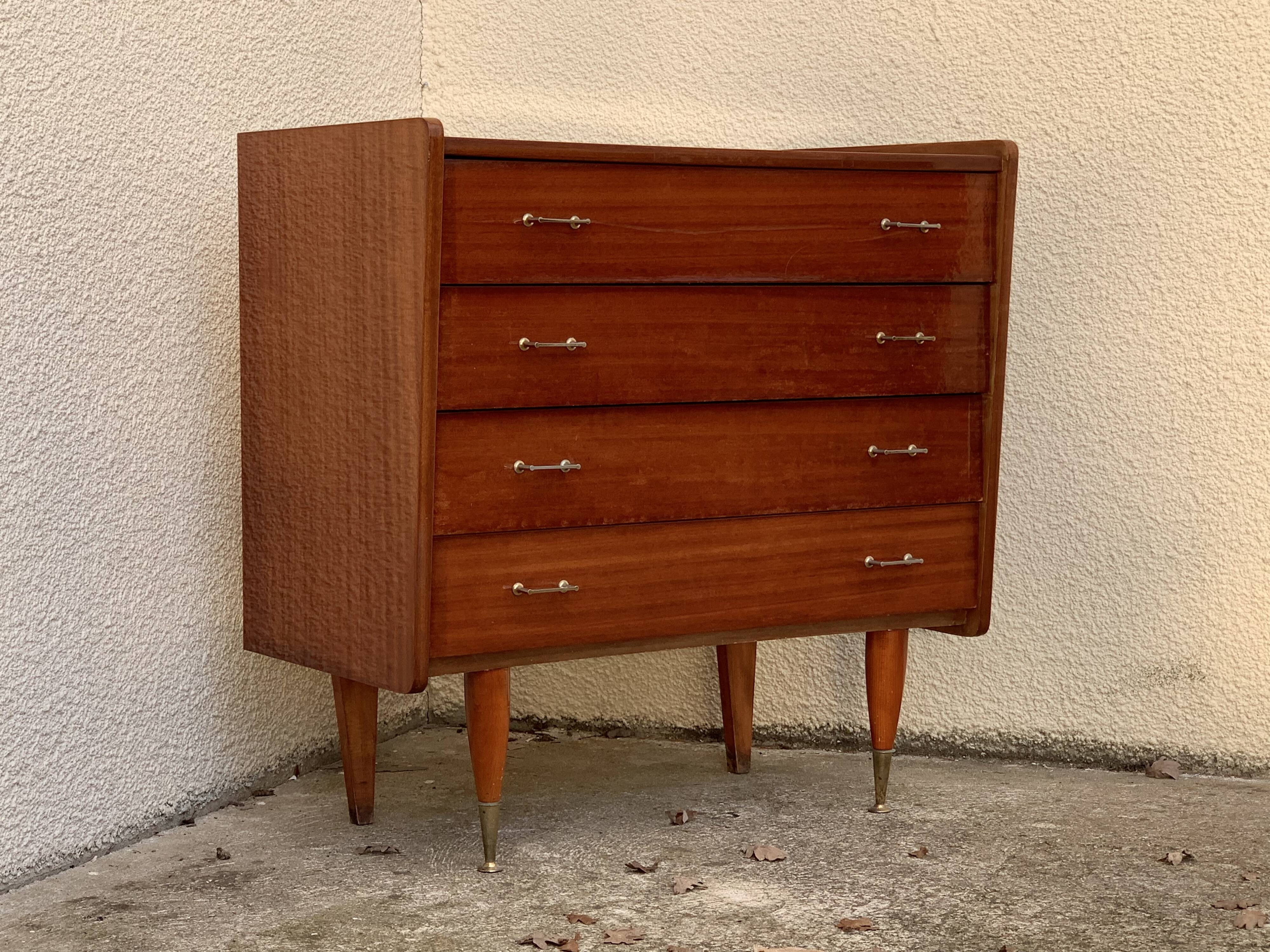 Vintage varnished teak chest of drawers 1970
