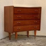 Vintage varnished teak chest of drawers 1970