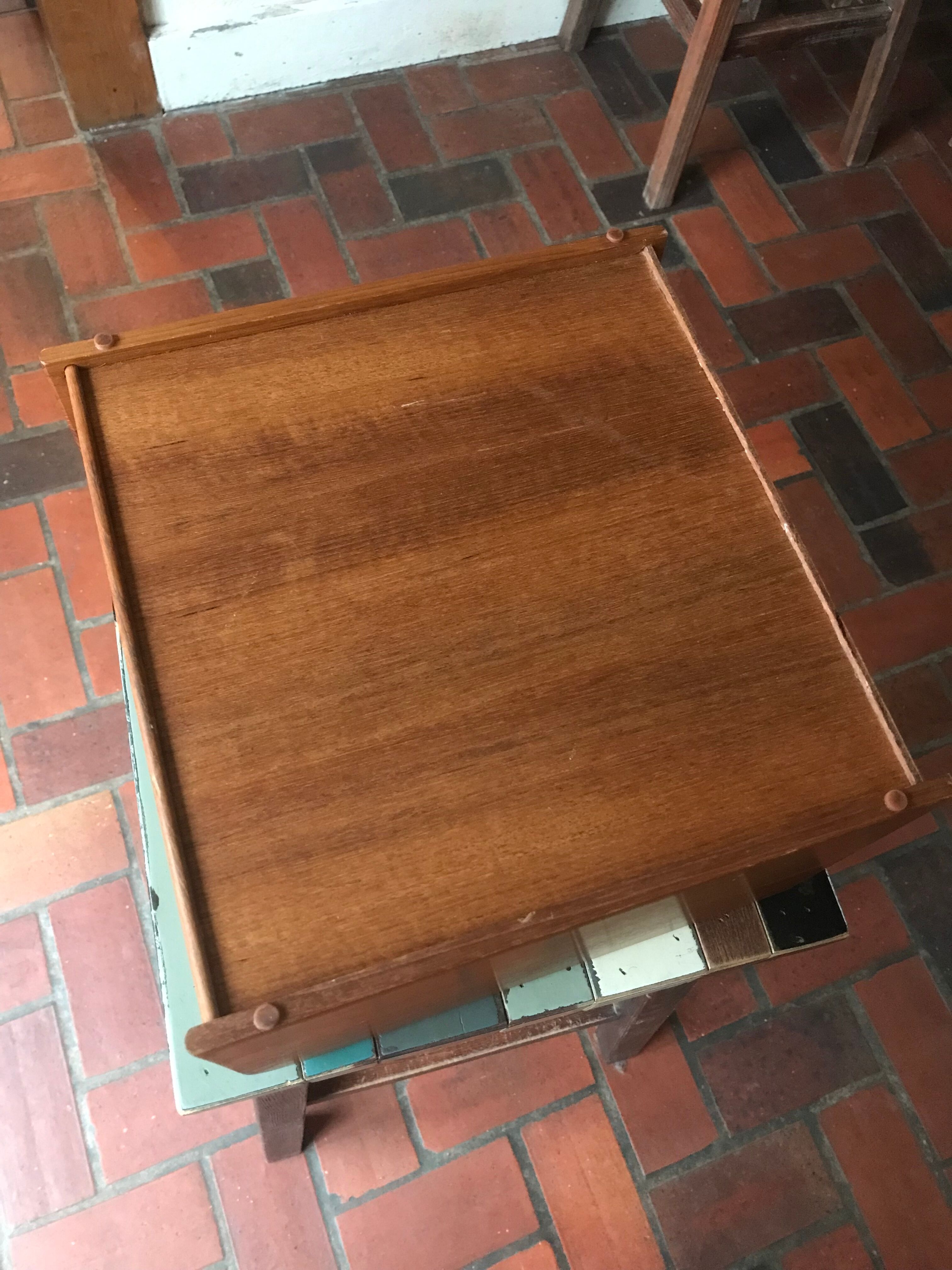 Teak box with curtain door