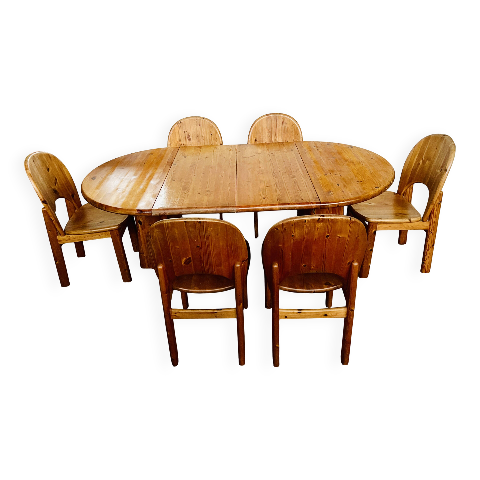 Large Scandinavian pine table - 6 chairs