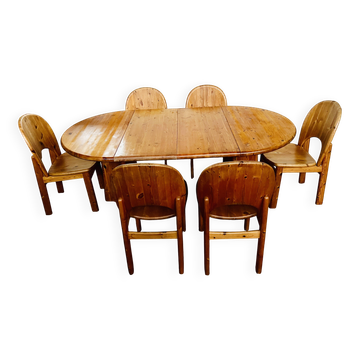 Large Scandinavian pine table - 6 chairs