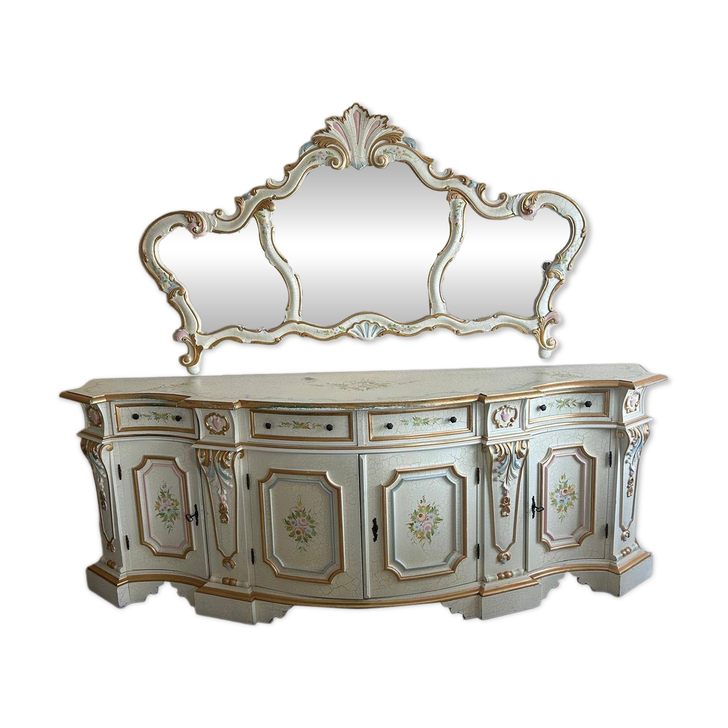 Rococo style white wooden sideboard