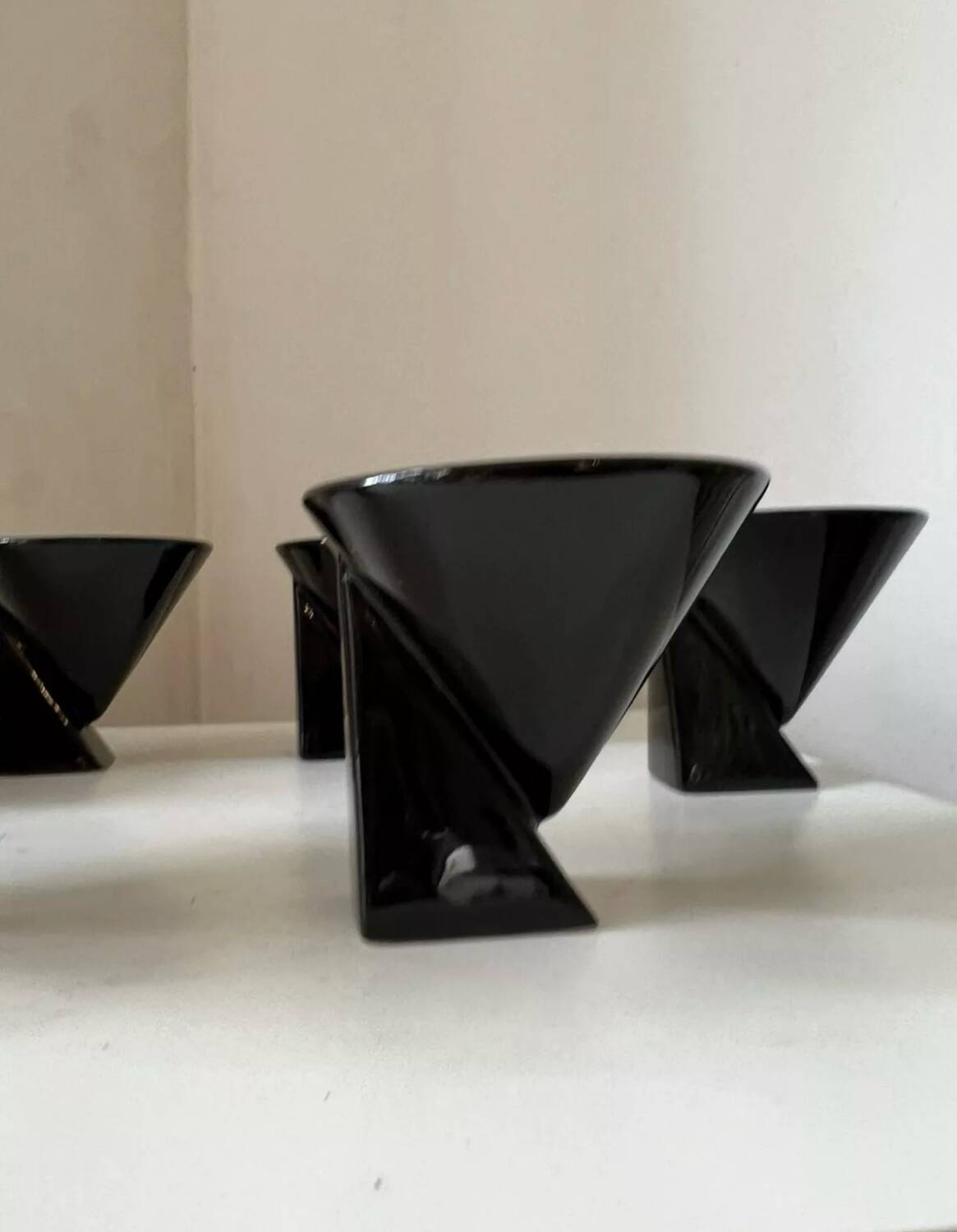 Black coffee cups designed by Pierre Casenove Studio Salins, Memphis style