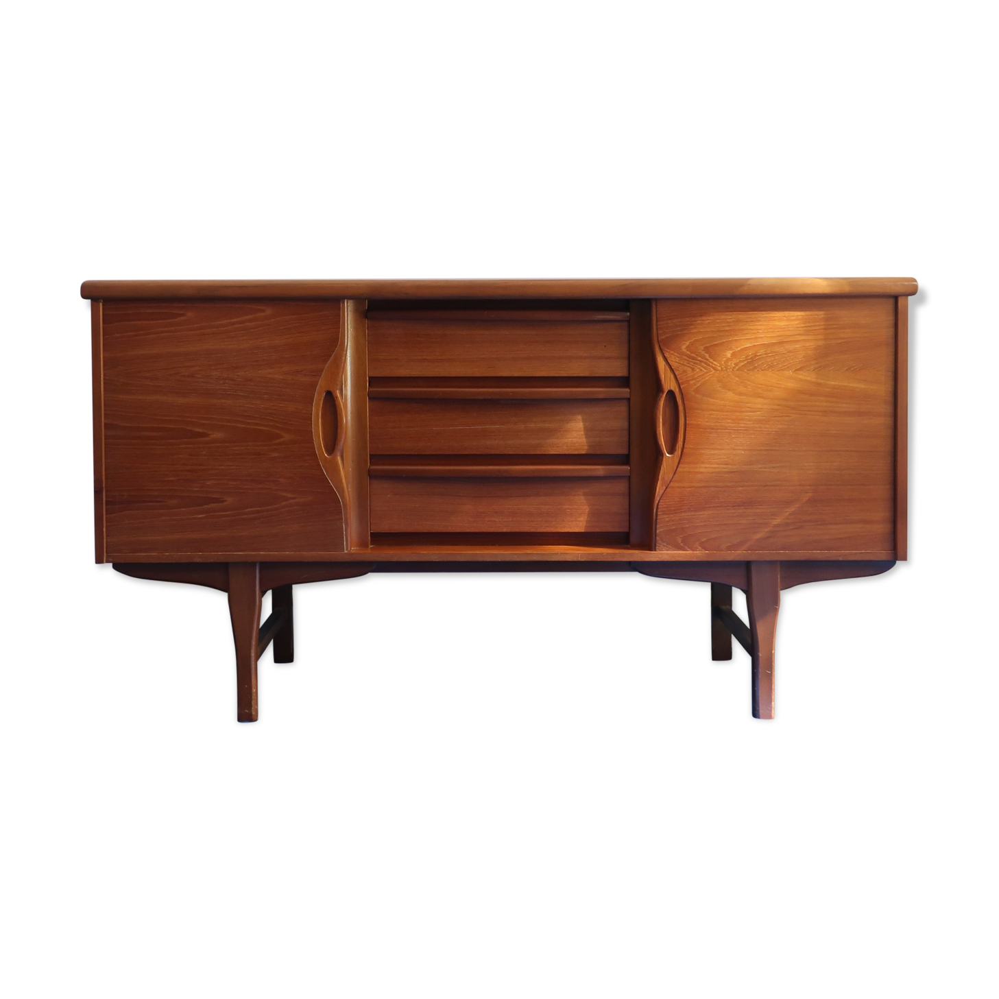 60s teak row, two sliding doors