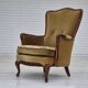 1950s, Danish highback armchair, original upholstery, green velour.