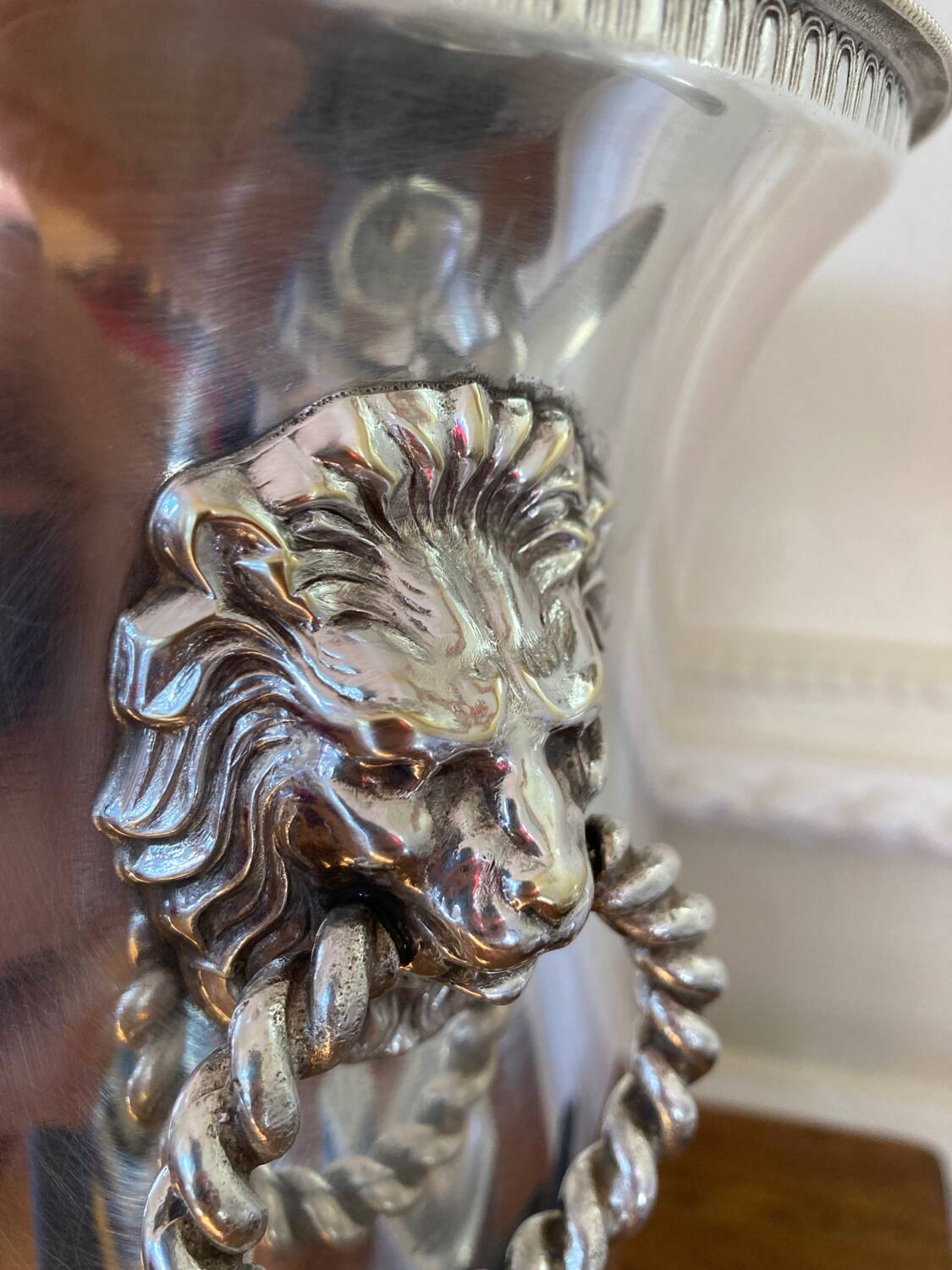 Champagne bucket with silver metal lion handles
