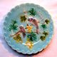 Art Deco Sarreguemines blue slip plate: 2 Birds pecking grapes
