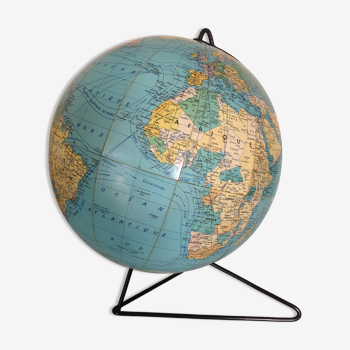 Globe terrestre en carton Girard Barrère avec pied tripode /vintage années 50-60