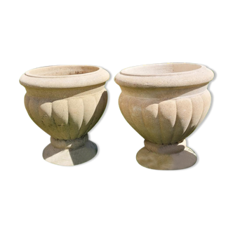 Set of 2 concrete/sand planter classic style – 80s