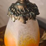 Old art nouveau bronze lamp and pretty hexagonal tulip 37x22