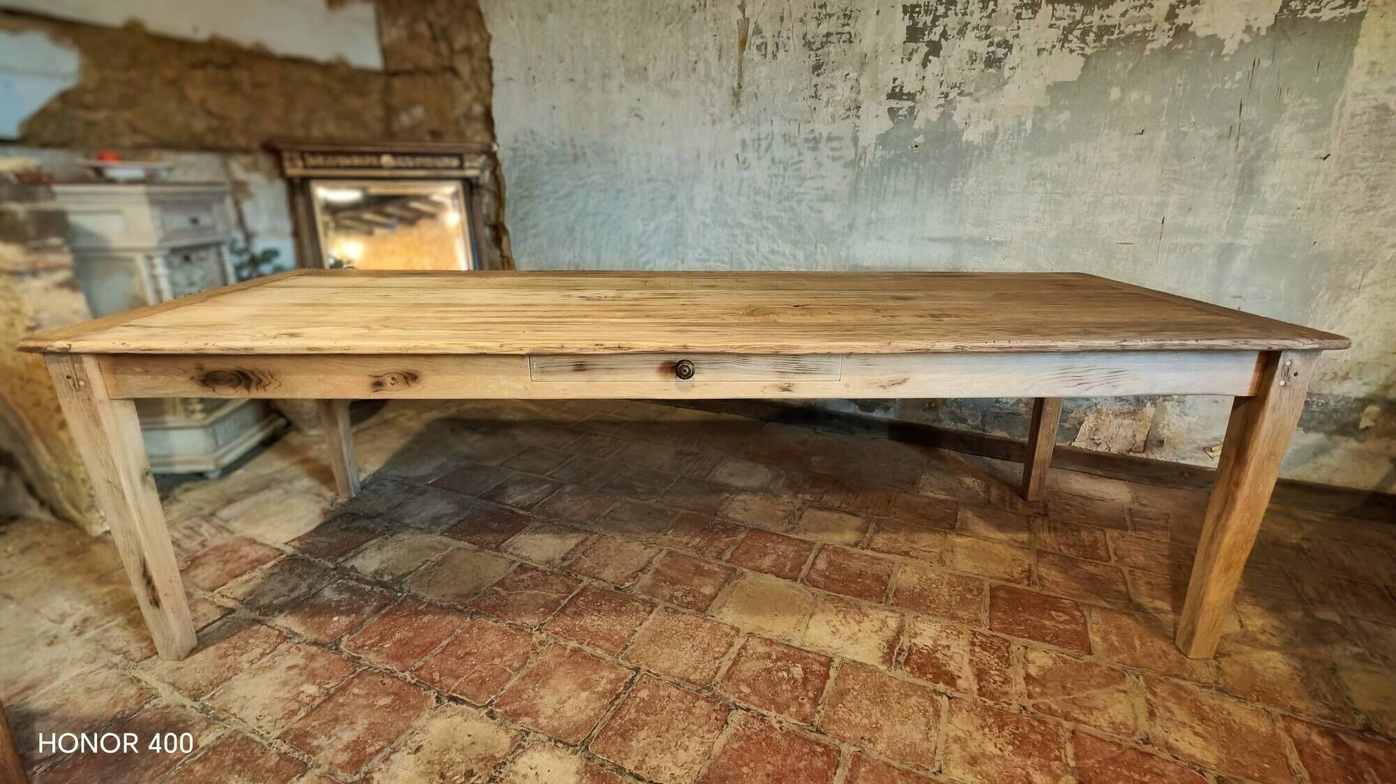 Solid oak farmhouse table "brut" 247x89, top "chocolate oak"