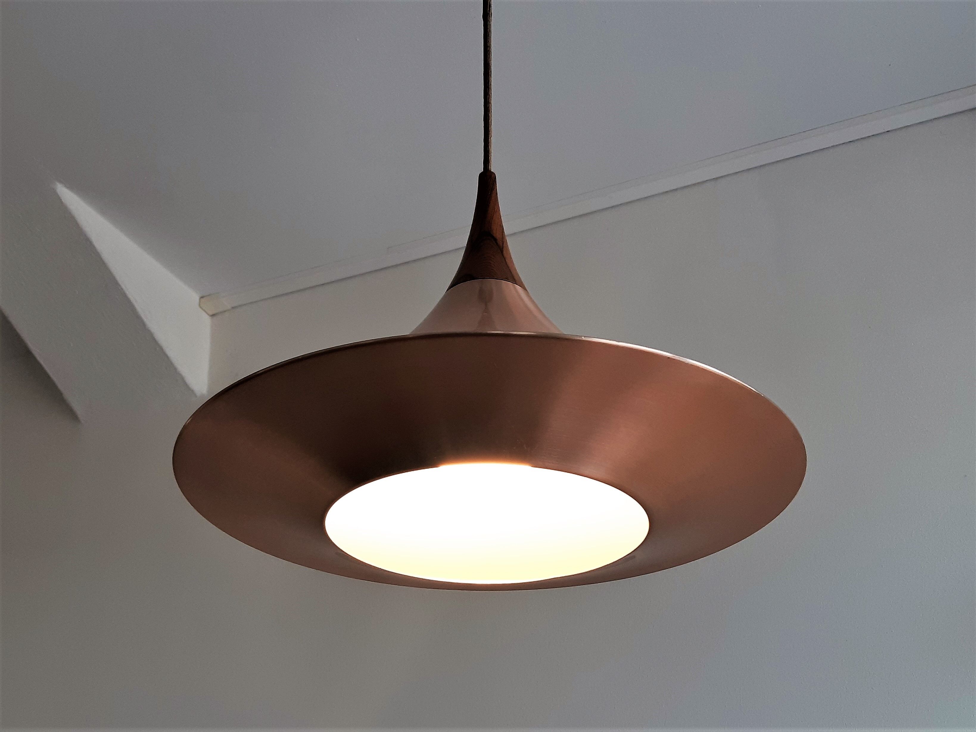 Scandinavian Metal and Teak Pendant Lamp, 1960s