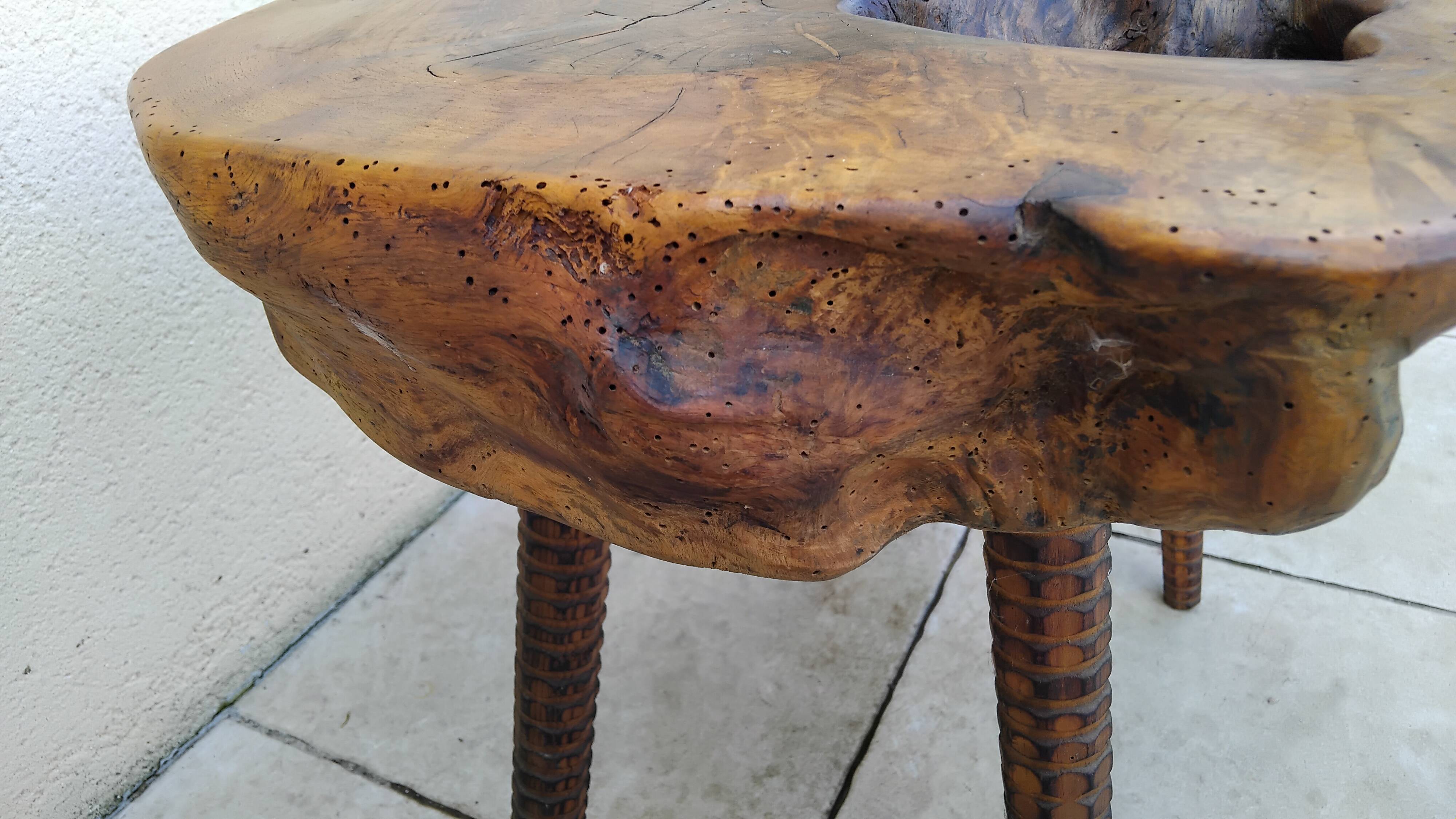 Vintage brutalist coffee table in solid walnut wood
