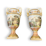 Pair of painted porcelain vases antique scenes