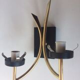 Torch wall sconce in brass and opalin glass, 1950s