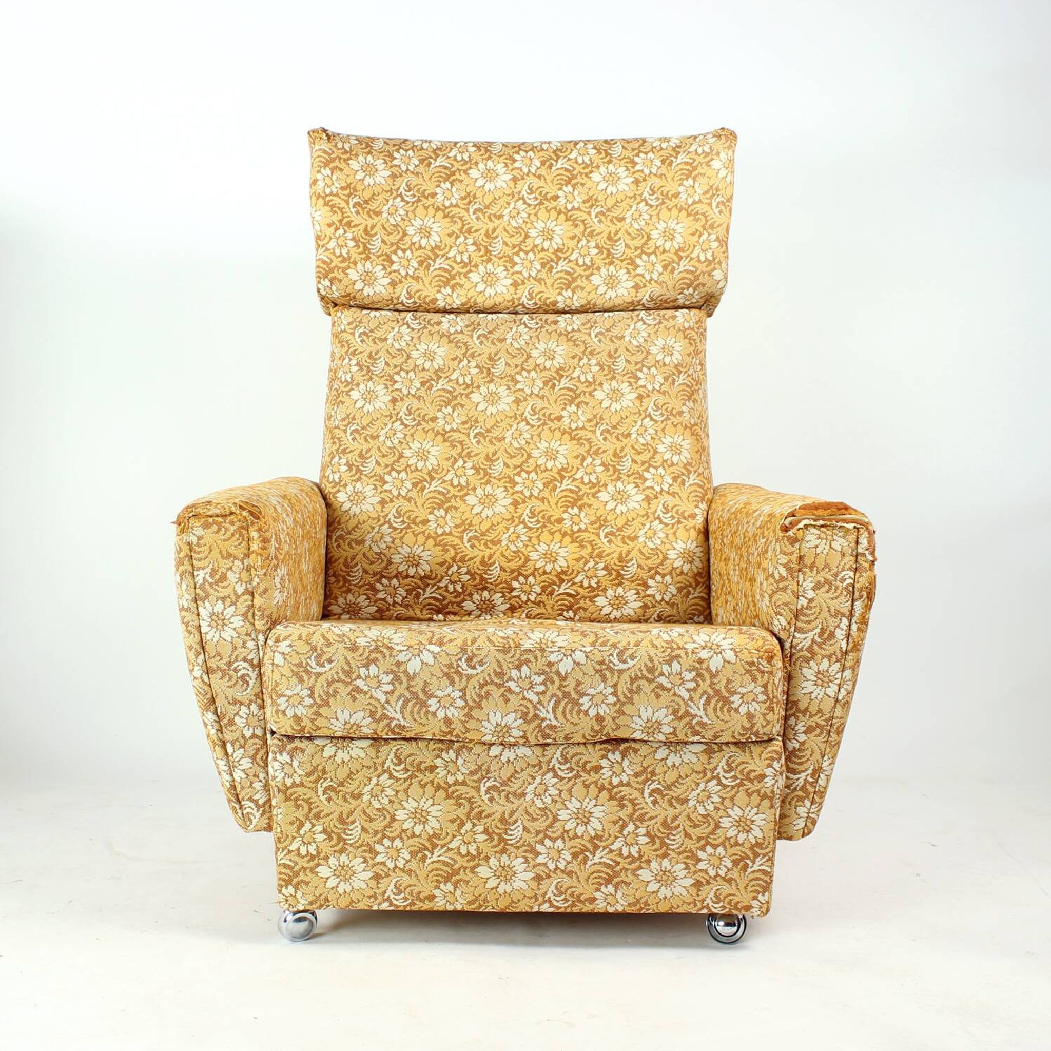 Midcentury Wingchair On Wheels By Ton, Czechoslovakia 1960s