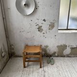 Solid elm and leather stool Maison Regain