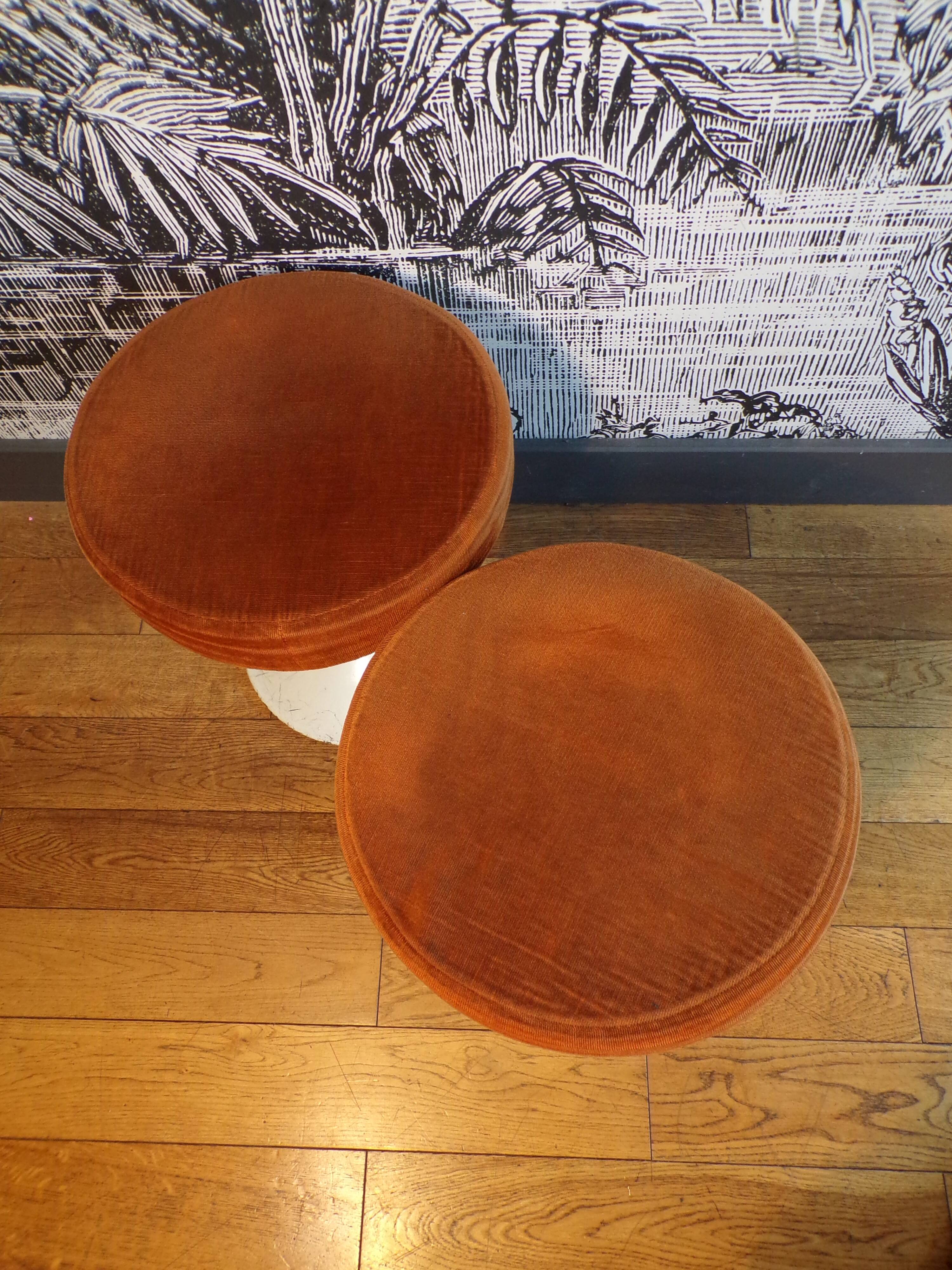 Pair of 1970s tulip stools in velvet