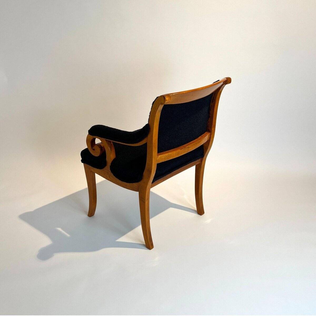 Biedermeier Armchair, Solid Beech, Black Boucle, South Germany circa 1830