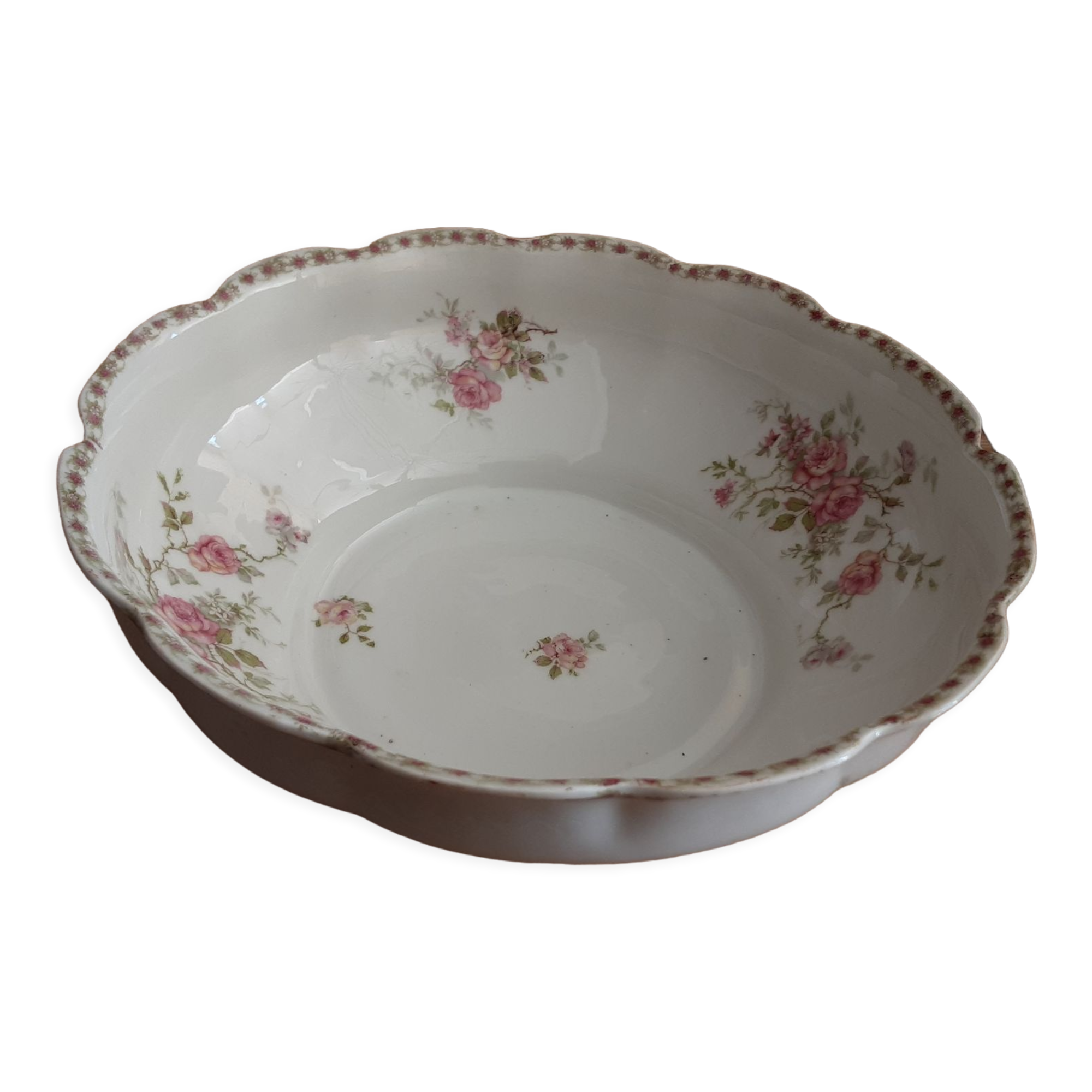 Limoges porcelain salad bowl rooster brand jbt & cie 1910 rose stems