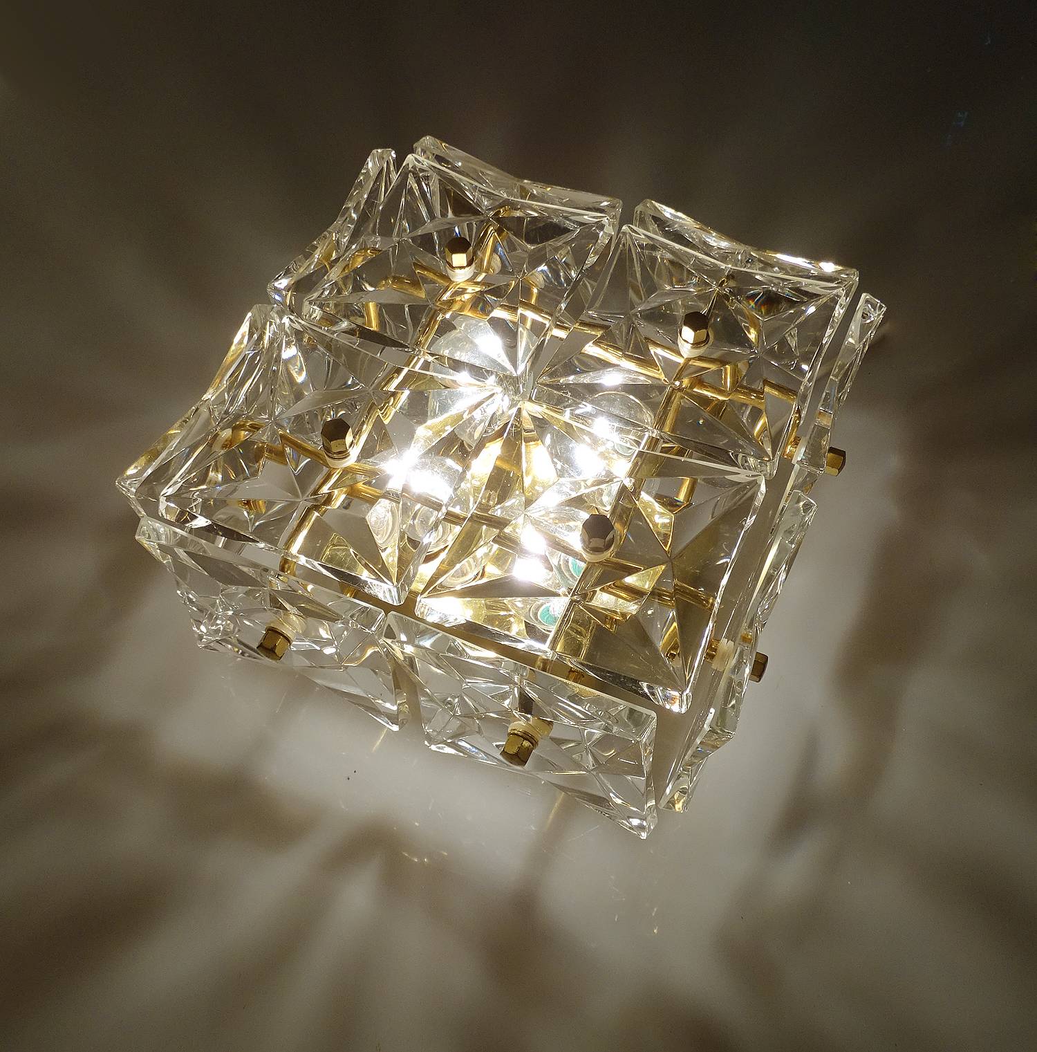 pair vintage wall lamps 60s golden crystal fine gold